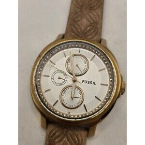 Fossil ES3358 Silver Dial Multifunction Ladies' Watch. New Brown Leather Strap.